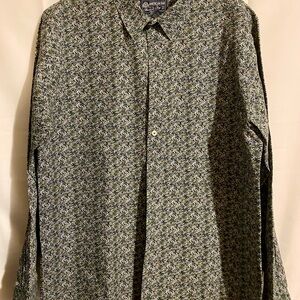American Rag Men's Floral Button Down Shirt - Green and Black